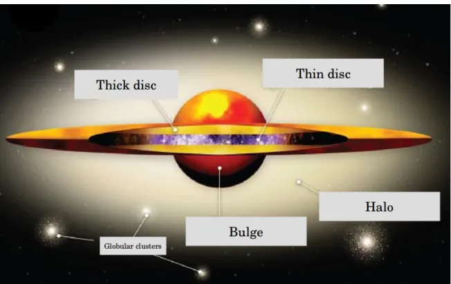 Figure 1.3: A rough diagram showing the components of the Milky Way. Image courtesy : SolSta- SolSta-tion.com