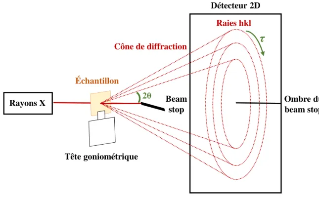 Fig. I.13 : Illustration du montage expérimental pour la mesure de l’orientation des particules  argileuses par DRX-2D