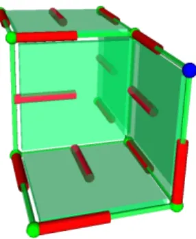 Fig. 1: A DGVF over a cubical complex. Red segments represent integral ar- ar-rows going from one cell to some of its primary cofaces