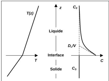 Figure I-14 : Profils de température et de concentration en amont de l’interface lors de la 