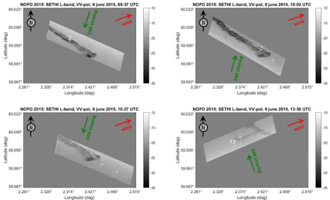 Figure 5. SETHI L-band SAR data, VV-polarization, 13:30 UTC. Red box: MOS Sweeper spill