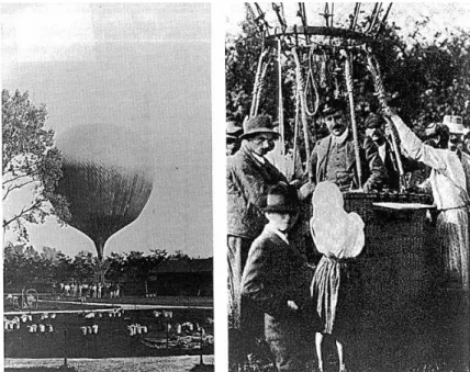 Fig. 1.1 – Photographies de Victor HESS lors de la préparation d’une de ses expériences en ballon