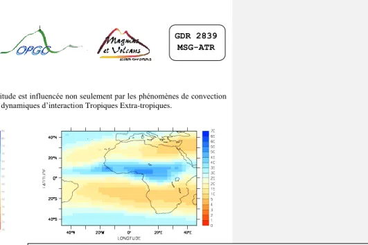 Figure 3 Différence composite (significative à 95 %) pour l’indice  d’occurrences  sèches  (RHp10)  entre  sept  hivers  (saison  Décembre-Janvier-Février  des  années  1983,  1987,  1992,  1995,  1998,  2003,  2005)  El  Niño  et  six  hivers  La  Niña  (