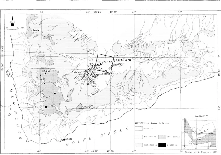 Fig. 1  :  Esquisse orographique du  Yemen élaboré (В. Marcolongo,  CNR/IRPI, Padova,  Italie)