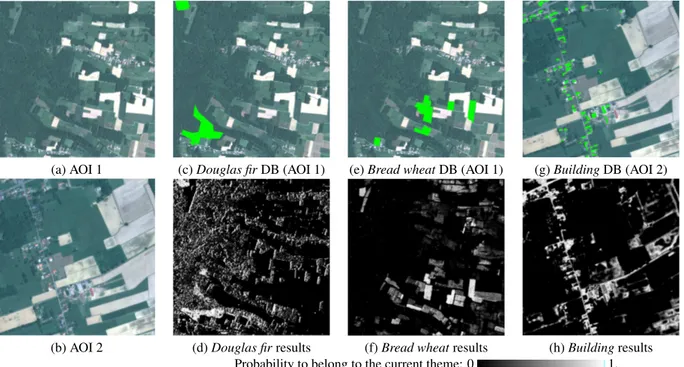 Figure 2: (a) and (b) The two specific areas of interest (AOI 1 and 2) of the Pl´eiades image