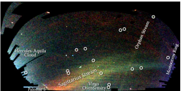 Figure 1.3 – Cette image obtenue par le relevé photométrique Sloan Digital Sky Survey est appelée le “Champ des courants” (”Field of streams”)