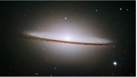 Figure 1.3: The Sombrero galaxy, Messier 104 (M104), named in this way because of its resemblance to the broad rim and high-topped Mexican hat