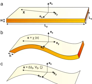 Fig. 1. (a) Undeformed plate. The position of a material point is described by X ¼ Xe x þ Ye Y þ Ze Z 