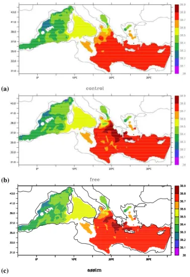 Fig. 6. Trajectories (computed over the whole integration period) superimposed to salinity misfit maps for experiment 47 WINTER at 400 m