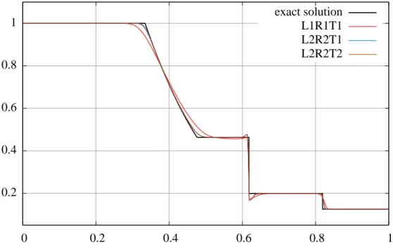 Figure 3: Two-component Sod shock tube: density.