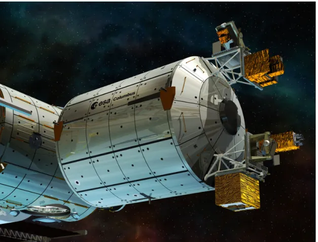 Figure 2.1 – Vue d’artiste de la charge utile de la mission ACES-Pharao arrimée au module Colombus de la Station Spatiale Internationale