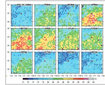 Figure 10 - Distribution spatiale mensuelle de l’ozone de la basse troposphère retrouvé avec Iasi autour de Beijing (Chine)