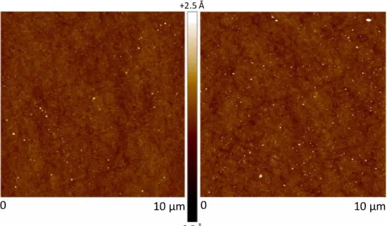 Fig. 6. AFM image of DETAS self-assembled monolayer: (a) 5.10 −2  M in ethanol, 26 °C and 20% RH; (b) 10 −2  M in toluene, 24 °C and 23% RH.
