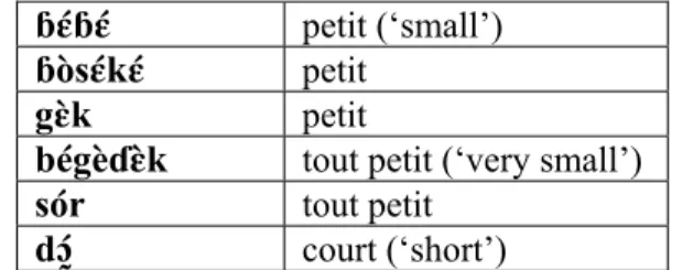 Table 2: adjectives meaning ‘small’, ‘short’ in Gbaya 
