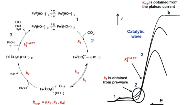 Fig. 4 Plateau-shaped CV (most negative wave) establishment upon increasing the scan rate during CO 2 electrochemical reduction with Co20 (0.5 mM) in CH 3 CN containing phenol (1 M) as a proton source and 0.1 M ( t Bu) 4 NPF 6 as a supporting electrolyte