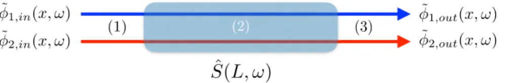 Figure 1: Color on-line. Schematic view of a two integer quantum Hall channels system (filling factor ν = 2)