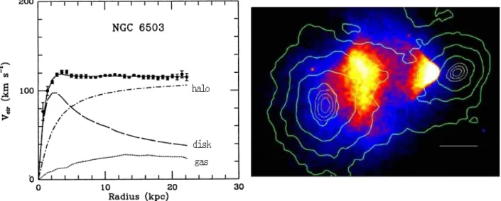 Figure 1.8: Left Panel : Rotation curve for the spiral galaxy NGC6530, extracted from [38].