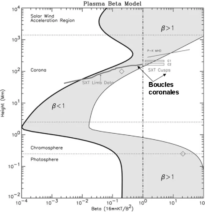 Figure I-1-1: extrait du modèle du béta du plasma sur une région active de G.A. Gary, 2001