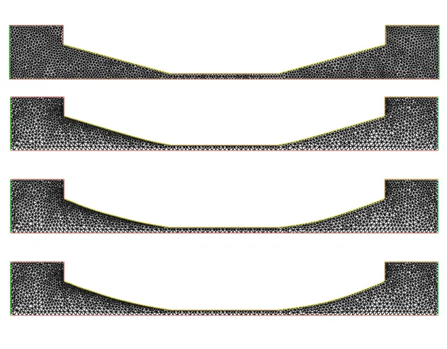 Figure 6: From top to bottom : mesh at iterations 0, 45 and 85 for Test-case 1.