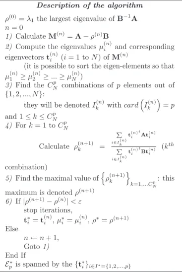 Table 1 : description of the algorithm