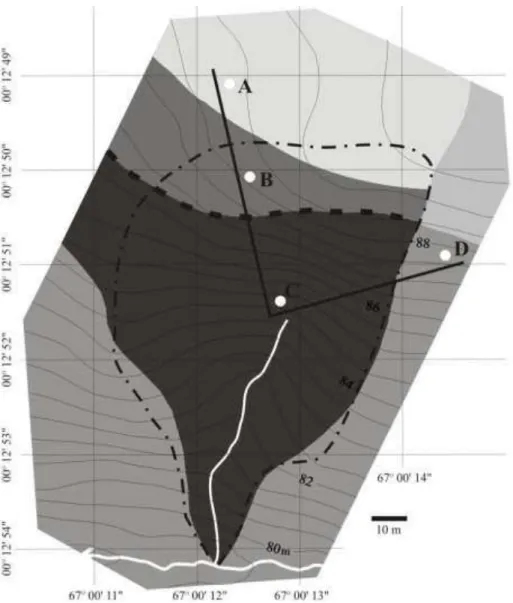 Figure 2. 2: Map of soil distribution in relation to the topography and vegetation 