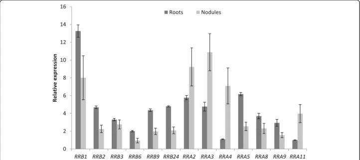 Fig. 5 Type-A and Type-B Response Regulators in Medicago truncatula. a-b Number of genes encoding RRBs (a) and RRAs (b), respectively, identified in the genome of A