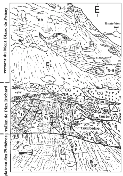 Fig.  10  -  Vue  sur  Plan  Richard  (loc.  fig.  9).  Contact d u   substratum  antépermien  et  du  Mas  décollé