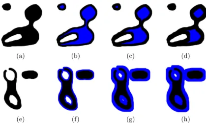 Fig. 4. Two images being eroded and dilated. We can notice a change in its homology at every step.