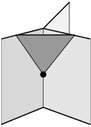 FIG. 3: The transition between a single grain of space to three grains of space. W v (U l ) ≡ hW v | U l i (47) = Z SL(2, C ) N d˜g n Y ` P (U l , g s(l) g −1 t(l) ) where P (U, g) = X j (2j+1) Tr  D (j) (U )Y γ † D (γj,j) (g)Y γ  