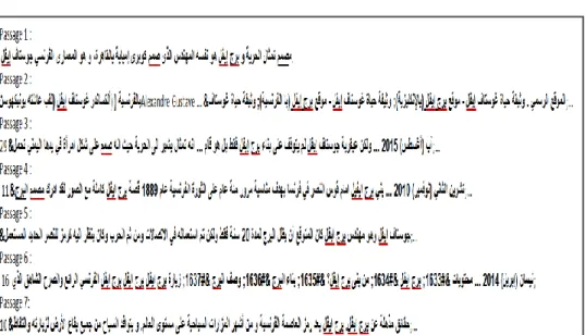 Figure 4: Example of a text containing an answer to the following  question: &#34; ؟ لفيا جرب نوص يه &#34; (Who designed the Eiffel Tower?) 