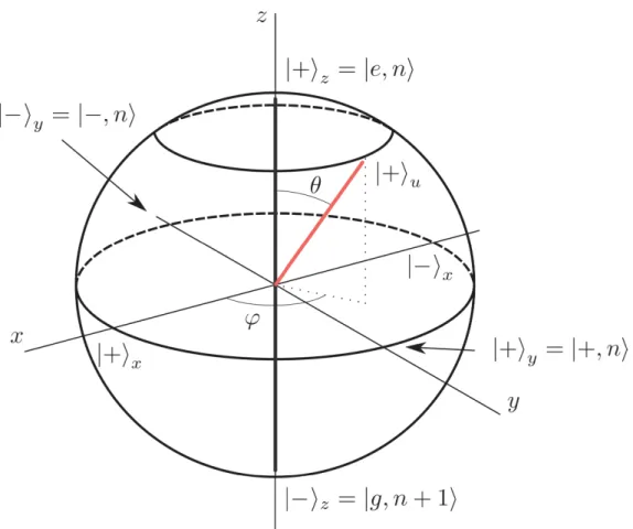 Fig. I.3 Sphère de Bloch pour la multiplicité S n . Cette sphère permet de re- re-présenter l’évolution du système lorsque celui-ci est initialement préparé dans un état de S n .