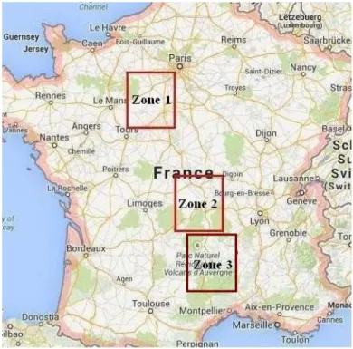 Figure 1: Location of test zones in France