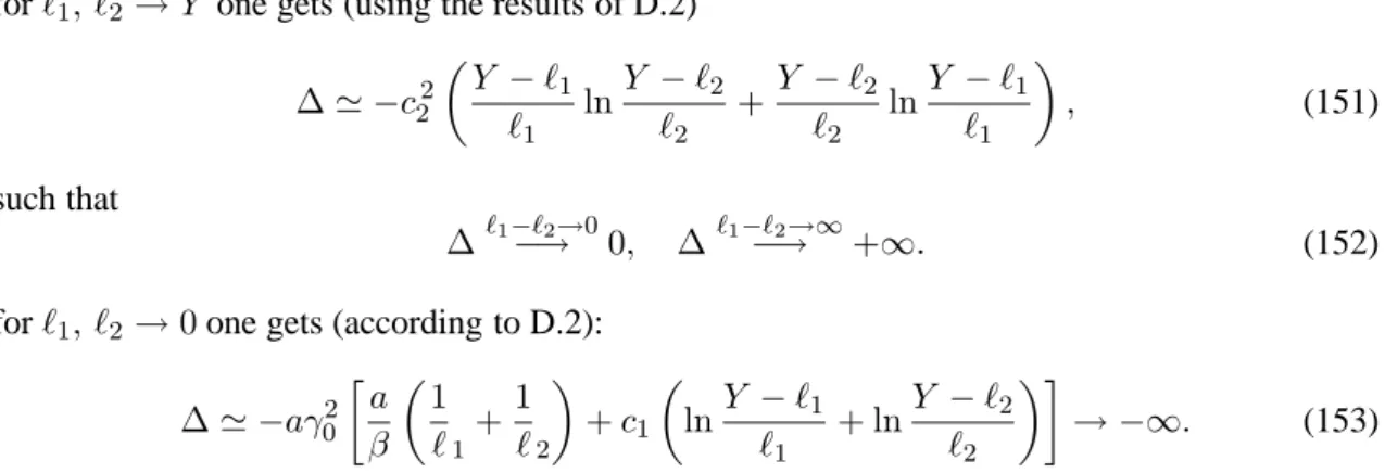 Fig. 15 exhibits the smooth behavior of exp (Υ g ) as a function of (ℓ 1 + ℓ 2 ) in the whole range of applicability of our approximation (we have chosen the same values of (ℓ 1 − ℓ 2 ) as for Fig