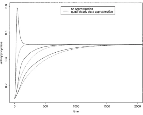 Fig. 1. Comparison between approximate and exact solution of activated adenylyl cyclase concentration (E FSH )