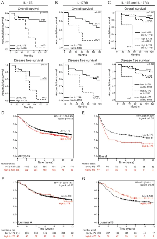 Figure 1: IL-17B/IL-17RB overexpression correlates with poor clinical outcome in patients with breast cancer