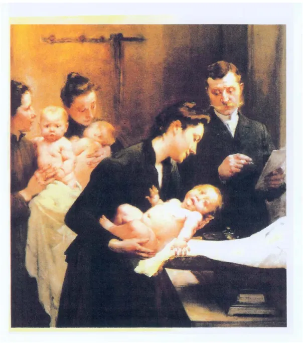 Figure 3 : La goutte de lait de Belleville du Dr Variot : la pesée – Geoffroy, musée de  l’Assistance Publique 