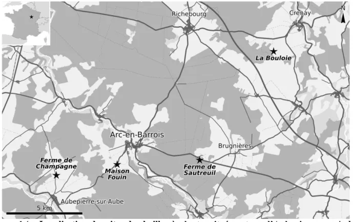 Figure  I.4  –  Localisation  des  sites  de  chailles  à  plantes  situés  autour d’Aubepierre-sur-Aube,  d’Arc-en-Barrois, et de Crenay