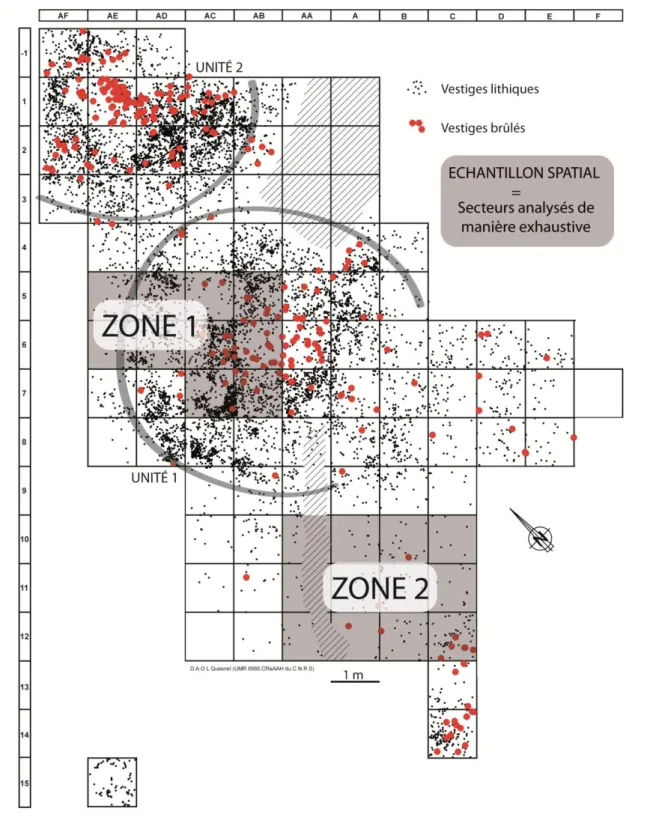 Figure 25 - La Fosse : localisation des secteurs analysés de manière exhaustive.  