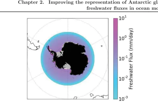 Figure 2.1: Representation of the Antarctic glacial freshwater fluxes as in Dufour et al