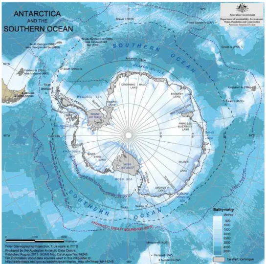 Figure 1.1: Map of the Antarctic Polar Region from the Australian Antarctic Divi- Divi-sion.