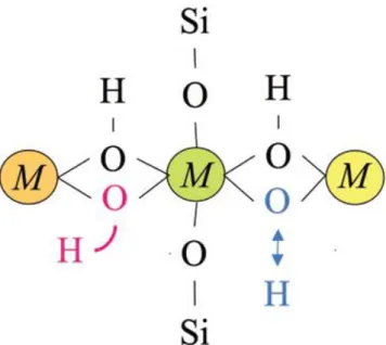 Figure 2-2 – Illustration des deux modes de vibration des liaisons O-H dans une structure minérale de  phyllosilicate