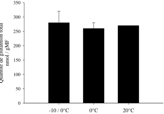 Figure 19: Concentrations de glutathion cellulaire mesurées chez Fucus vesiculosus cultivé à différentes  températures