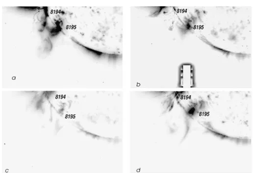 Figure 16. SOHO/EIT Fe IX / X rebuilt by wavelet imaging taken on 6 April 1998 at (a) 02:06 UT, (b) 15:02 UT, and on 7 April 1998 at (c) 07:13 UT and (d) 13:16 UT (reverse LUT).