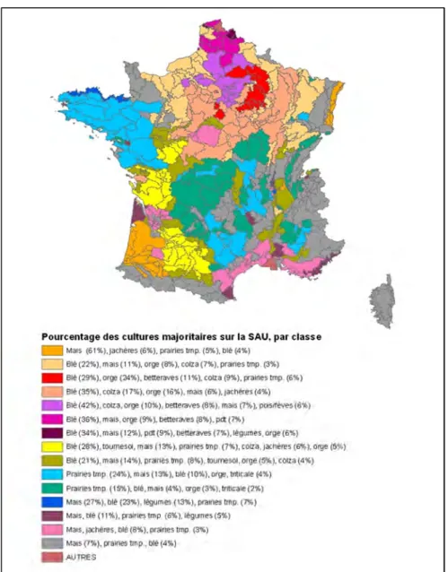Figure 10-1-5. Typologie des régions agricoles selon les cultures annuelles majoritaires en 2006-2009   (Source Teruti-Lucas) 