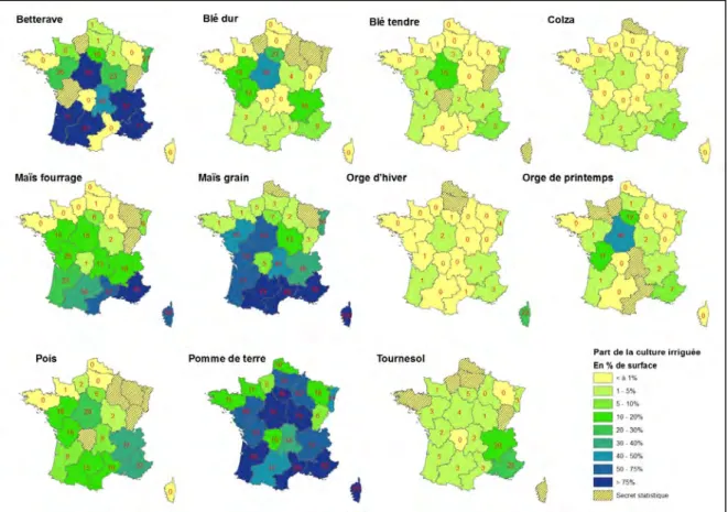 Figure 10-1-21. Part de la surface irriguée sur la surface totale d’une culture par région en 2010   (Source : RA 2010) 