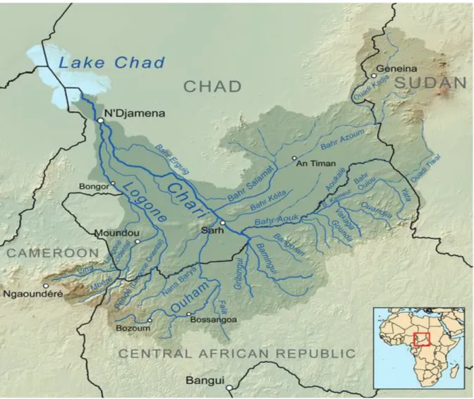 Figure 1.1. Carte de l’hydrographie dans le bassin versant du Chari et du Logone (ADT/PAS  CBLT 2006) 