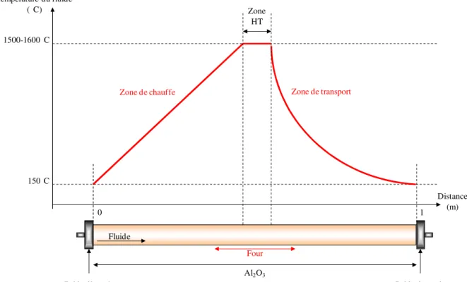 Figure 2.3: Profil général de température mesurée au sein du tube en alumine 