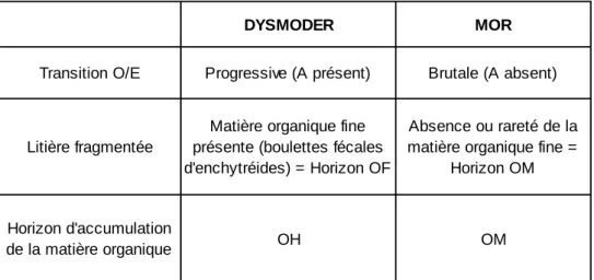 Tableau III Principaux caractères distinctifs des humus de forme mor et  dysmoder