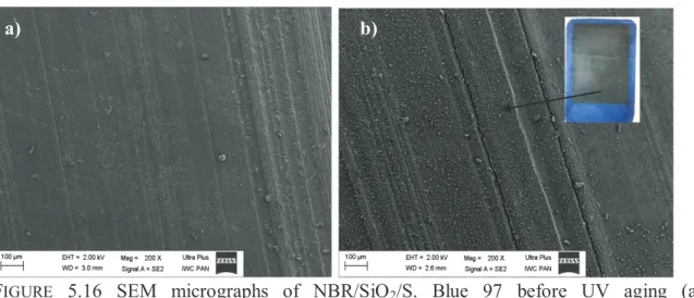 Figure 5.16 compares the surface morphologies of the NBR/SiO 2 /S. Blue 97 composite  before and after accelerated aging