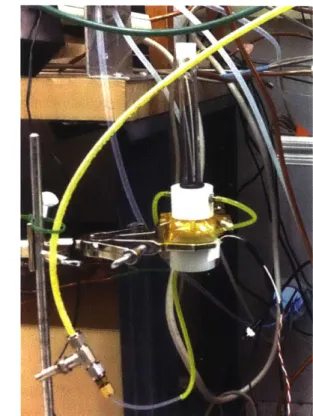 Figure  7:  Small  Volume  Nebulizer  set up.  For  simplicity,  the  illustration  does  not  show  the  air lines  connected  to  the  ports,  nor  the  depressor  switch  connected  to  the  electronics  that  control gold plate  vibrations.
